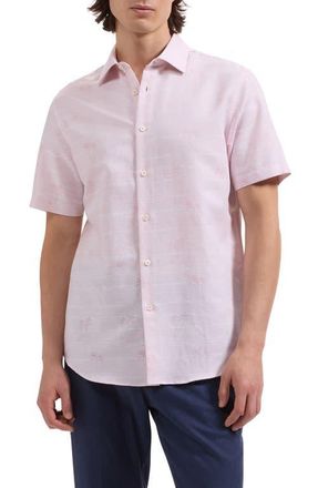 Bugatchi Orson Short Sleeve Cotton & Linen Button-Up Shirt in Dusty Pink at Nordstrom, Size Xxx-Large