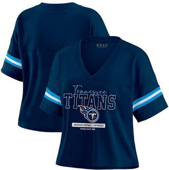 WEAR by Erin Andrews Womens WEAR by Erin Andrews Navy Tennessee Titans Color Block Boxy Modest Crop V-Neck T-Shirt at Nordstrom, Size Xx-Large
