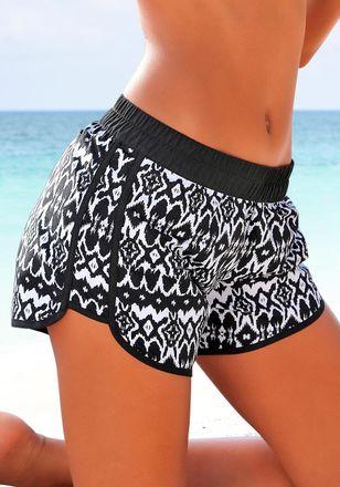 Lascana Badeshorts LASCANA, Damen, Gr. 36, N-Gr, schwarz (schwarz, bedruckt), Microfaser, Polyester, bedruckt, Badehosen Badeshorts, im kontrastreichen Allove