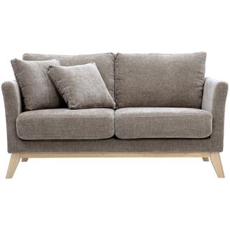 Miliboo Divano scandinavo sfoderabile a 2 posti in tessuto effetto velluto testurizzato taupe e legno chiaro OSLO