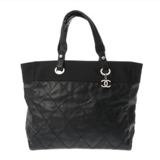 Chanel Black Canvas Leather Tote Bag (Pre-Owned)