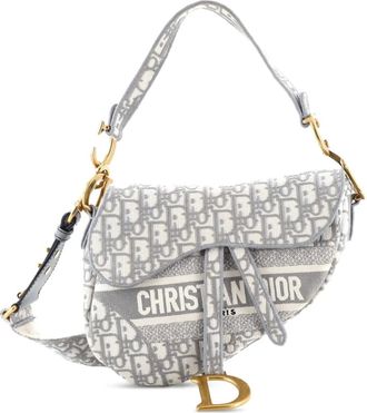 Dior Saddle Handbag Logo Embroidered Oblique Canvas Medium shoulder bag - Grigio