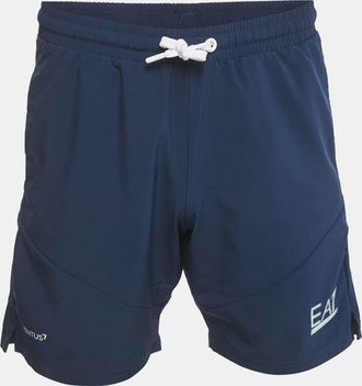Emporio Armani Blue Logo Print Synthetic Shorts