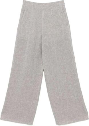 Emporio Armani Broek met wijde pijpen van linnenmix - Dames - Wijde Broeken - Grijs - XL - Linnen - Broeken