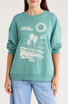 Roxy Born In Paradise Fleece Sweatshirt in Mineral Blue at Nordstrom Rack, Size X-Small