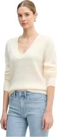 Benetton Truien & Vesten, Dames, Beige, XS, Leer, V-hals Breiwerk