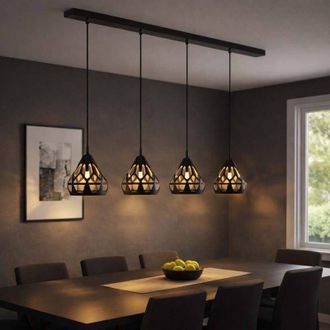 Globo Lighting Lampada a sospensione Lampada da tavolo a sospensione 4 fiamme retr&ograve; da salotto nero regolabile, metallo, 4x prese E27, LxLxH 92x17x120 cm
