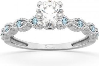 Allurez Vintage Lab Grown Diamond & Aquamarine Engagement Ring Palladium 0.50ct