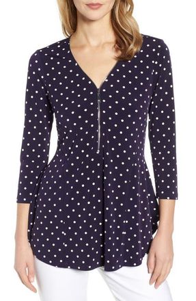 Chaus Zipper Dot Top in Evening Navy at Nordstrom, Size X-Large
