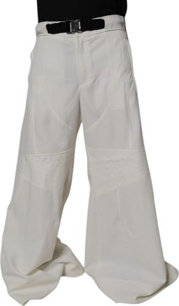 Dolce & Gabbana Mens White Mid Waist Wide Leg Pants Polyester