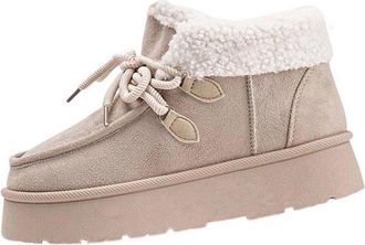 Generic Khaki Feminine Winter Ankle Boots with Round Toe Lace-Up Design Thick Bottom Flat Construction Supportive for Winter Errands Comfortable for Indoor an