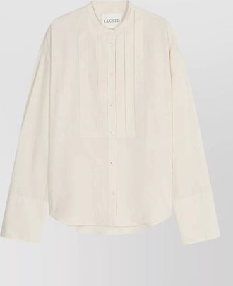 Closed organic cotton pleated band-collar long-sleeve shirt