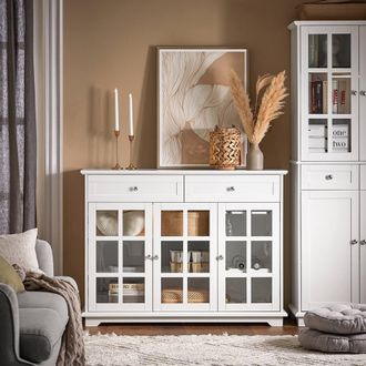 SoBuy White Glass-Door Sideboard Farmhouse