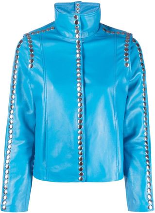 DanCassab Elvis stud-detailing leather jacket - women - Cotton/Calf Leather - M - Blue