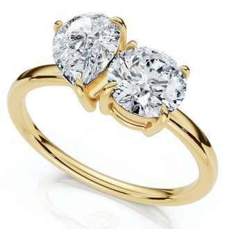 Pompeii3 1 1/2Ct Round and Pear Toi et Moi Diamond Ring 14k Gold or Pt Lab Grown