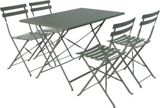 Sweeek Set mesa de jard&iacute;n bistr&oacute; plegable de acero con 4 sillas, 110cm, verde