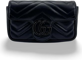 Gucci Gg Marmont Flap Matelasse Leather Black Leather Handbag (Pre-Owned)