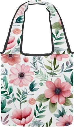 Generic Floral with Leaves Reversible Canvas Shoulder Tote - Double-Sided Print, 12oz Cotton, 27cm Drop, Fold-Flat Bag for Travel, Shopping, Street Outings