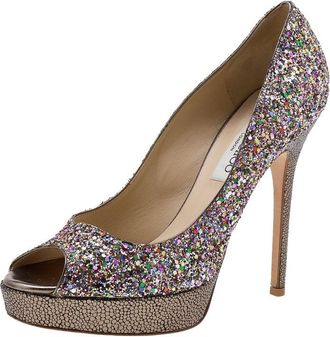 Jimmy Choo London Multicolor Glitter Vibe Peep Toe Platform Pumps