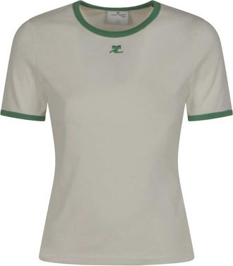 Courr&egrave;ges Signature Contrast T-Shirt - Dames - T-shirts - Beige - S - Tops