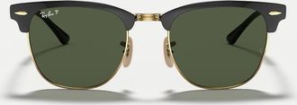 Ray-Ban Clubmaster - Occhiali da sole neri con dettagli oro e lenti verdi polarizzate-Nero