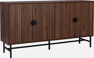 Sweeek Sweeek - Aparador Con Efecto Madera De 4 Puertas, 157.5cm, Bazalt, Madera Oscura, 157.5x39x83 Cm