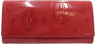 Cartier Happy Birthday Red Color Patent Leather Long Wallet (Bi-Fold) (Pre-Owned)