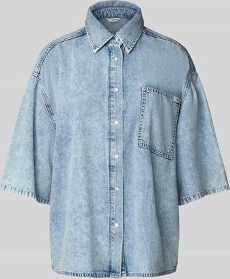 Mustang Jeans Mustang Oversized Jeansbluse mit Lyocell-Anteil und 1/2-Arm Modell Ella in Hellblau, Größe 34