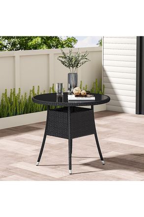 Living and Home 4 Seater Dining Table Garden Wicker Tempered Glass Table with Parasol Hole in Black