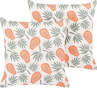 Beliani Conjunto De 2 Cojines Blanco Naranja Verde 45 X 45 Cm Papaya Ex&oacute;tico Avens