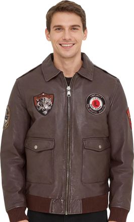 Infinity Leather Mens Brown Flying Leather Bomber G-1 Aviator Collar Jacket - Hudson