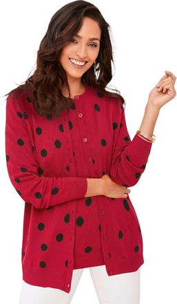 Jessica London Fine Gauge Button Front Cardigan in Red Scatter Dot at Nordstrom, Size 28