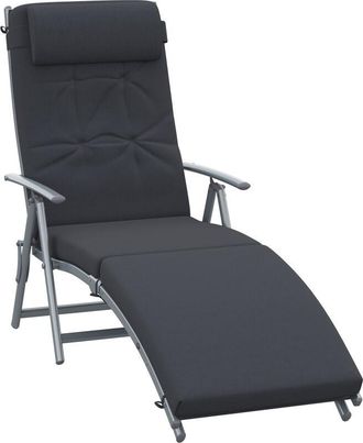 OUTSUNNY Sun Lounger Steel Frame Outdoor Folding Chaise Texteline Lounge Chair Recliner with Headrest & 7 Levels Adjustable Backrest Black