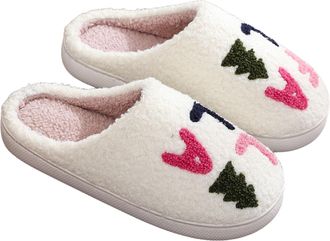 Generic Christmas Cotton Slippers for Men and Women Plush Soft Soles Cozy Warm Lightweight Home Winter Fleece Slippers FALAL tree 5/5.5 UK