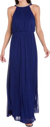 R & M Richards Rhinestone Capelet Long Evening Dress In Electric Blue