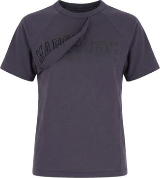 Maison Margiela Katoenen jersey T-shirt met verweerde details - Dames - T-shirts - Blauw - XS - Katoen - Tops