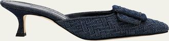 Manolo Blahnik Maysale Denim Buckle Mules