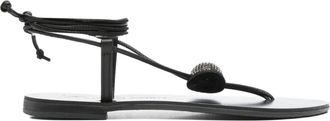 Nicolas Lainas Emmy Lou embellished tie-up flat sandals - women - Calf Leather/Polyurethane/Polyurethane/Rubber - 41 - Black