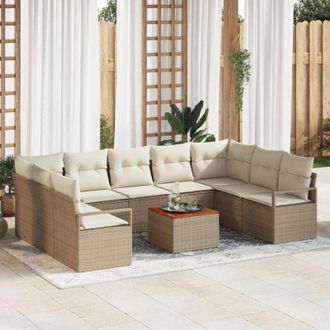 vidaXL Vidaxl - Conjunto De Sof&aacute; De Jard&iacute;n Con Coj&iacute;n 10 Pcs Beige Polirat&aacute;n