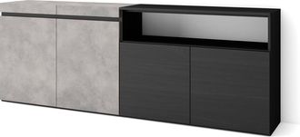 Skraut Home Aparadores Para Sal&oacute;n, Gran Capacidad De Almacenaje, 200x75x35cm, 4 Puertas, Armario, Zapatero, Estilo Moderno, Gris Cemento - Skraut Home