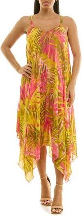 Nina Leonard Patterned Handkerchief Hem Dress in Lime/bubblegum at Nordstrom Rack, Size X-Large