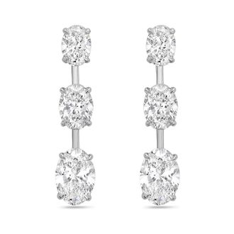 Diana M. Jewels 14kt White Gold 13ct Lab Grown Graduated Oval Diamond Drop Earrings with Bar Spacing