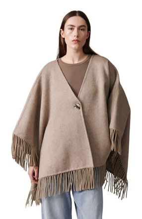 Day Birger Et Mikkelsen Fringed Open Front Poncho in Beige Melange at Nordstrom