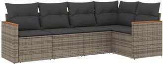 vidaXL Juego De Sof&aacute;s Jard&iacute;n Con Cojines 5 Pzas Rat&aacute;n Sint&eacute;tico Gris Vidaxl