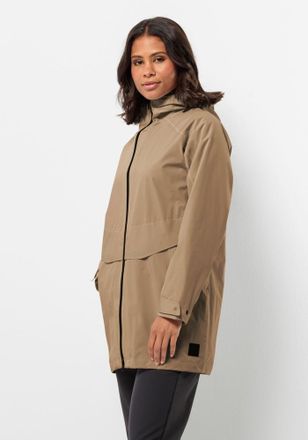 Jack Wolfskin Funktionsjacke JACK WOLFSKIN MAINKAI LONG JKT W, Damen, Gr. L (42/44), beige (sand, storm), OBERSTOFF: 100% POLYESTER; Futter: 100% POLYESTER, Jacken 