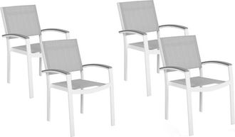 Beliani Beliani - Set of 4 Garden Chairs White Aluminium Frame Grey Synthetic Seat Outdoor Pereta