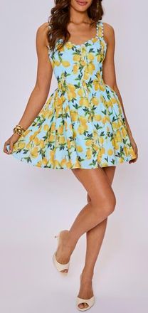 VICI Collection Camille Lemon Print Minidress in Blue/Lemon at Nordstrom, Size Small