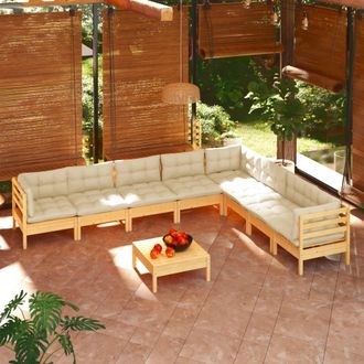 vidaXL Muebles De Jard&iacute;n 9 Pzas Y Cojines Madera Maciza De Pino Crema Vidaxl