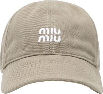 Miu Miu Geborduurd Cap - Dames - Petten - Beige - M - Katoen - Accessoires