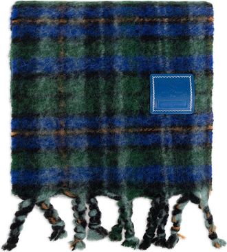 Ader Error logo-patch check-pattern scarf - unisex - Mohair/Alpaca Wool/Wool/Nylon - One Size - Green